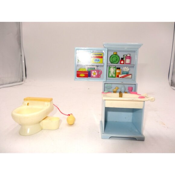 Fisher Price Loving Family Dollhouse Bathroom Lot Toilet and Vanity Sink 2002 - Picture 1 of 11